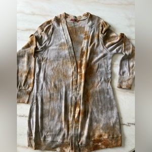 One sizeT party tye dyed gray,mustard and white cardigan waffle weave